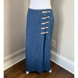 Sun River Vintage Denim Wrap Skirt 100% Cotton Size L High Waist Nautical